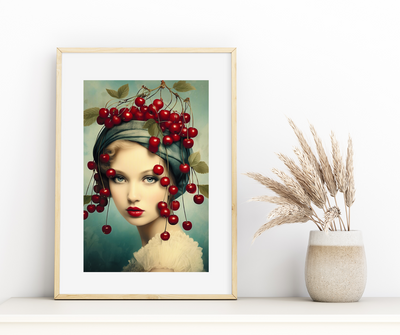 Lot de 3 illustrations encadrées "Les cerises" – Portraits de femmes | A4