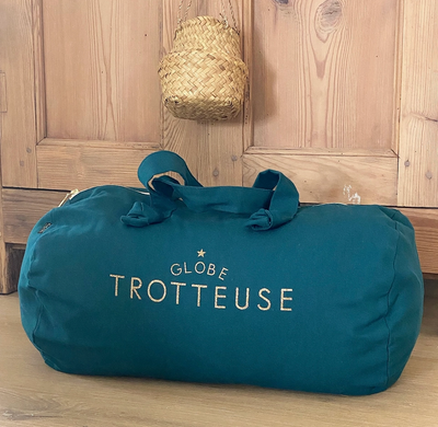 Sac Polochon "Globe Trotteuse" bleu paon