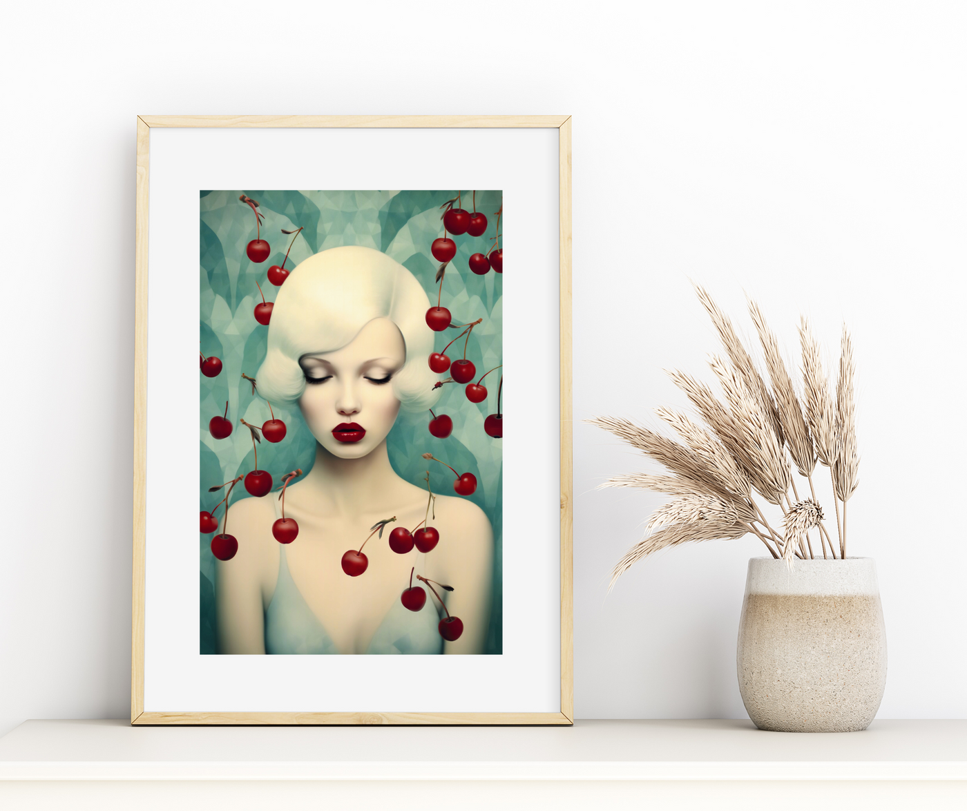 Lot de 3 illustrations encadrées "Les cerises" – Portraits de femmes | A4