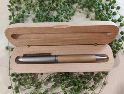 Coffret Stylo bille en bois de hêtre - Personnalisable