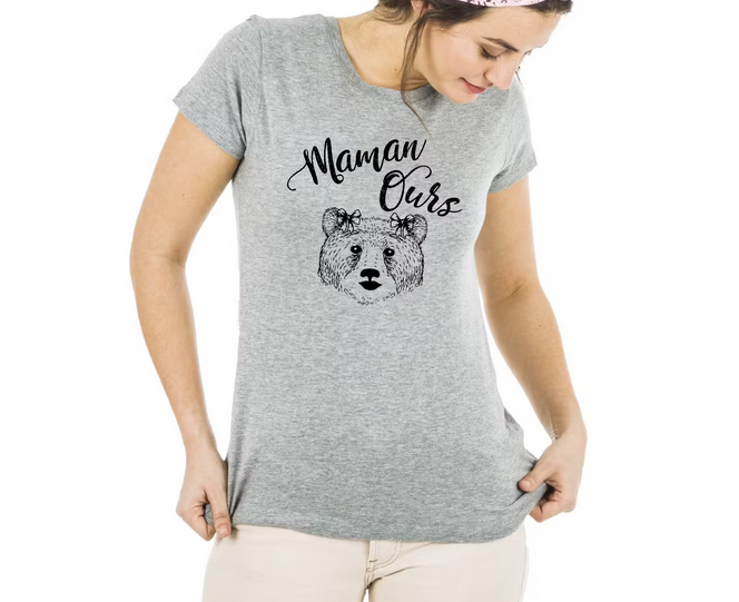 Tshirt " maman ours " - gris chiné