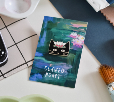 Broche d'artiste en forme de chat Clawed Monet