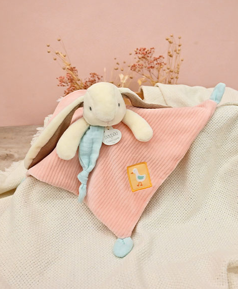 Doudou plat rose - LAPIN CIBOULETTE- 27 cm