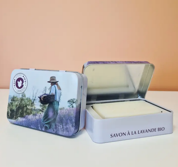 Boite alu & Savon Naturel Lavande Bio "La Petite Lavandière"