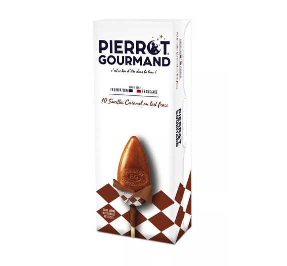 Etui de 10 sucettes Caramel au lait frais - Pierrot Gourmand