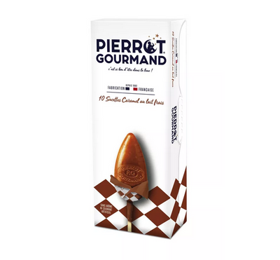 Etui de 10 sucettes Caramel au lait frais - Pierrot Gourmand