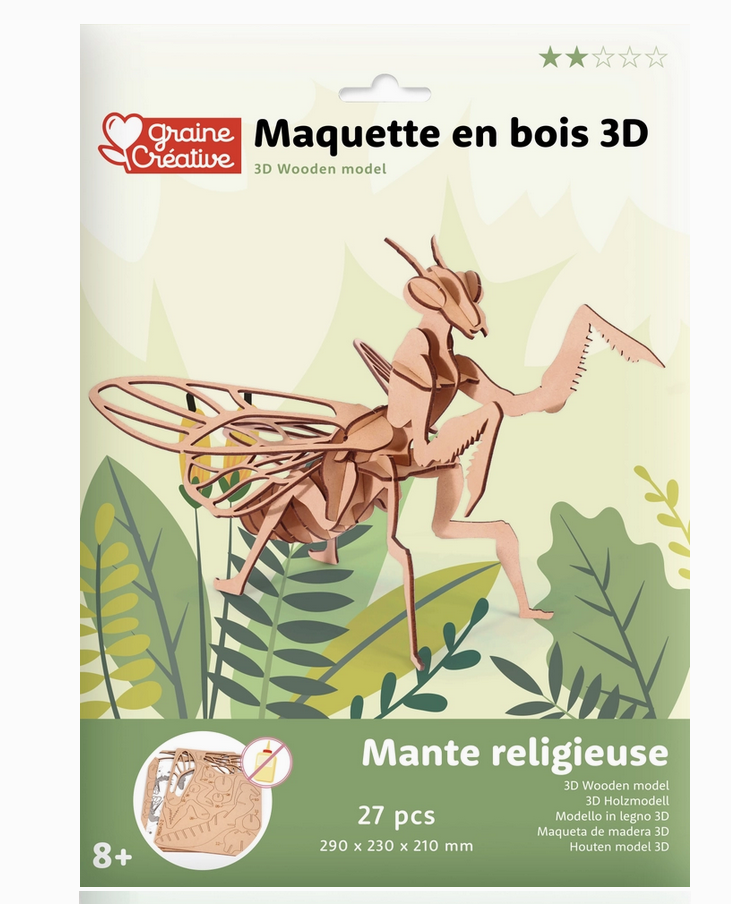 MAQUETTE BOIS 3D MANTE RELIGIEUSE 27 PCES