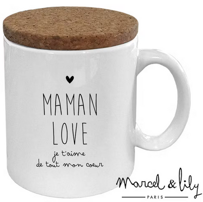 Mug avec son couvercle en liège "Maman Love" - Marcel et Lily