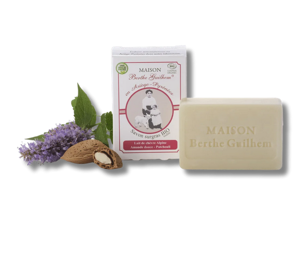 Savon lait de chèvre amande douce et Patchouli certifié Bio et sans huile de palme - 100g