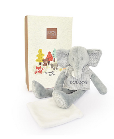 Doudou Elephant gris avec mouchoir - Sweety - 25 cm