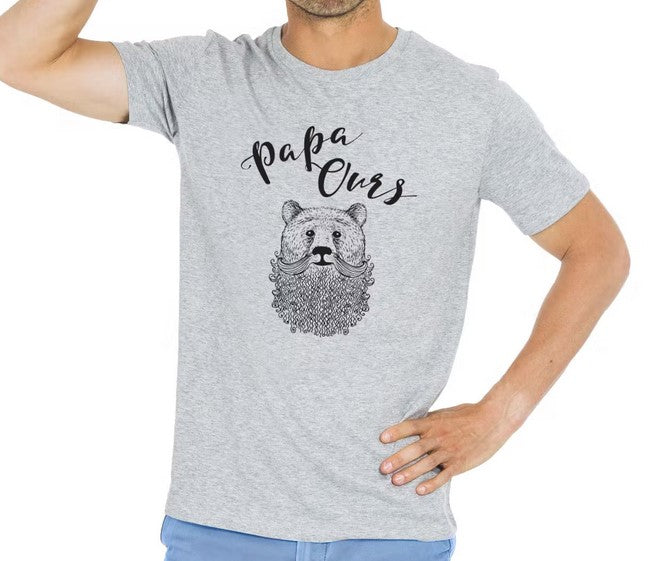 Tshirt "Papa ours" 100% coton - Gris chiné