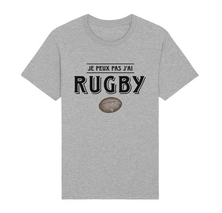 Tshirt "Je peux pas j'ai rugby" 100% coton - Gris chiné -