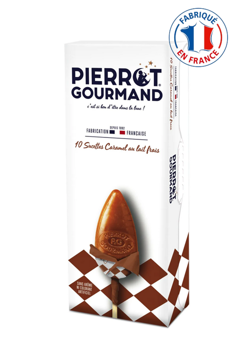 Etui 10 sucettes Caramel au lait frais - Pierrot Gourmand