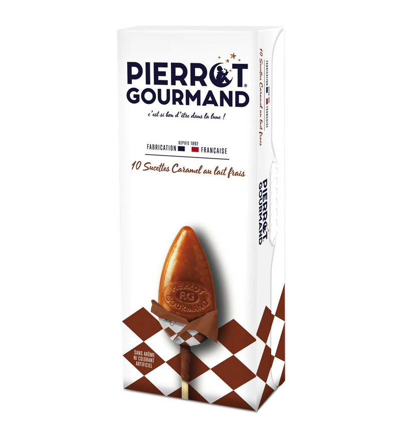 Etui 10 sucettes Caramel au lait frais - Pierrot Gourmand