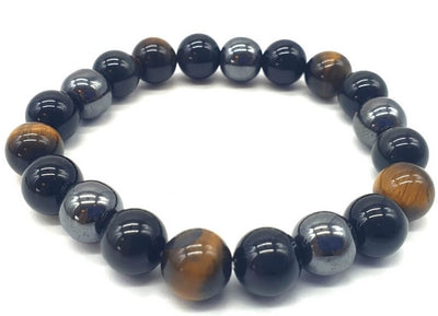 Bracelet Protection Obsidienne Noire, Hematite, Oeil de Tigre perles  10mm/ 8mm / 6mm