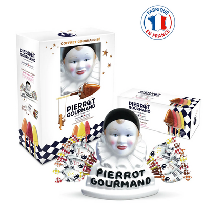 Coffret gourmandise : Buste porte-sucettes + Etui 40 sucettes assorties  - Pierrot Gourmand
